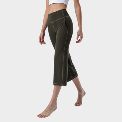 Pantalon Yoga Femme Trois Quart - vert olive / S