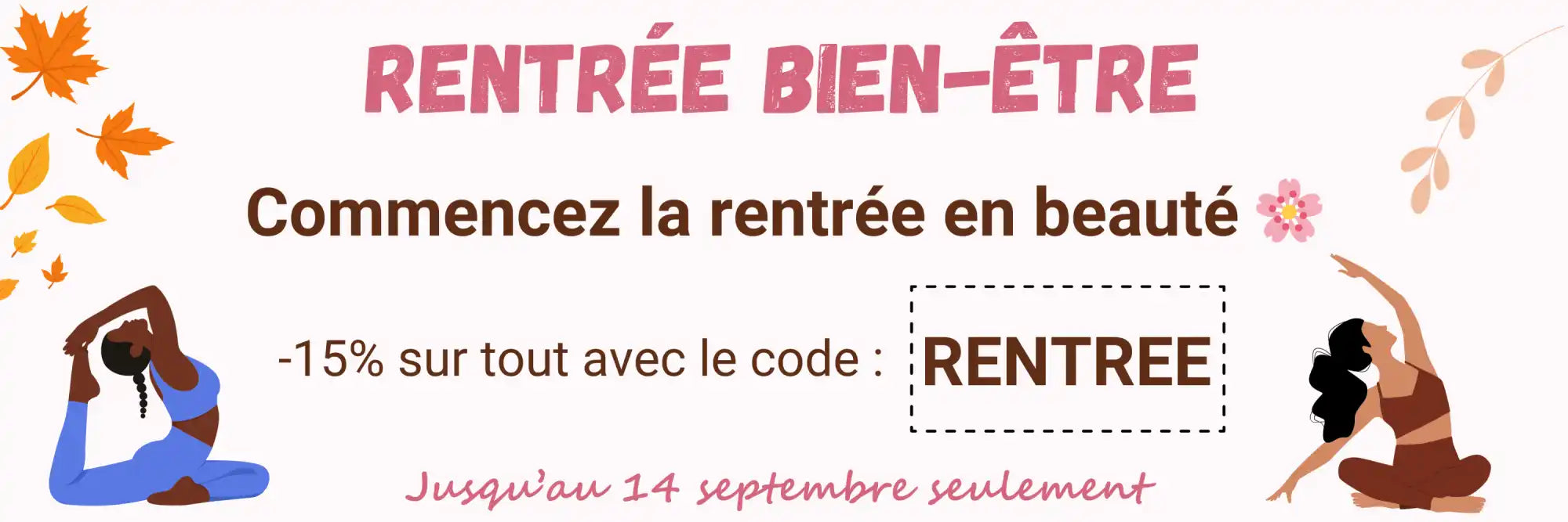 Une bannière promotionnelle pour une vente « rentrée bien-être ».