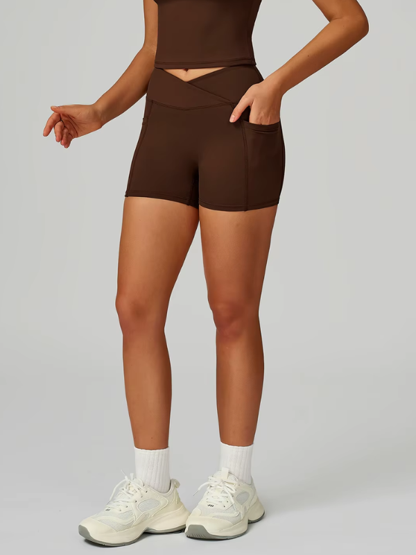 Short Yoga Poches - marron foncé / S