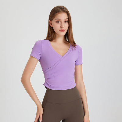 T-shirt Yoga Ajusté Col V - violet / S