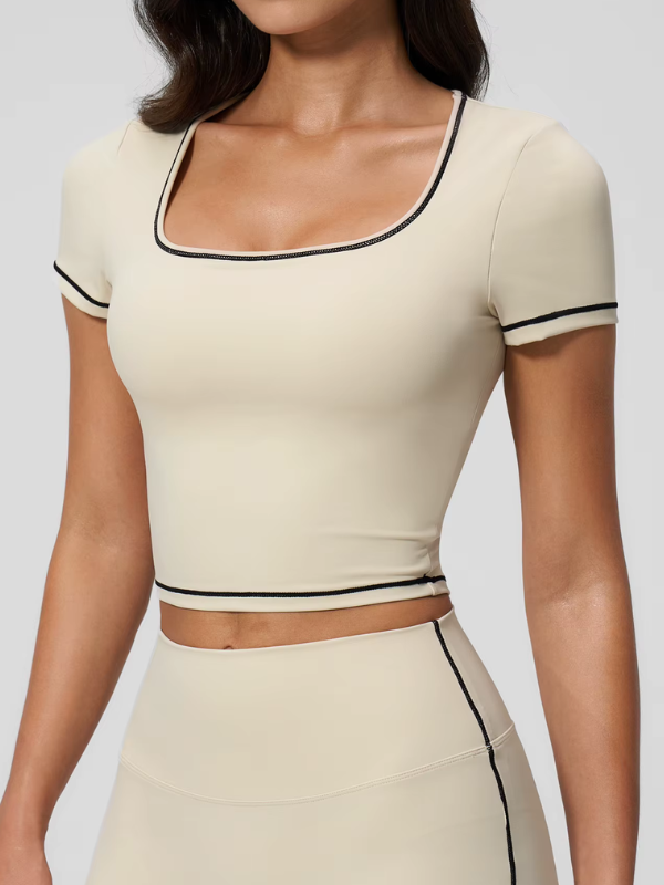 T-shirt Yoga Col Carré - beige / S