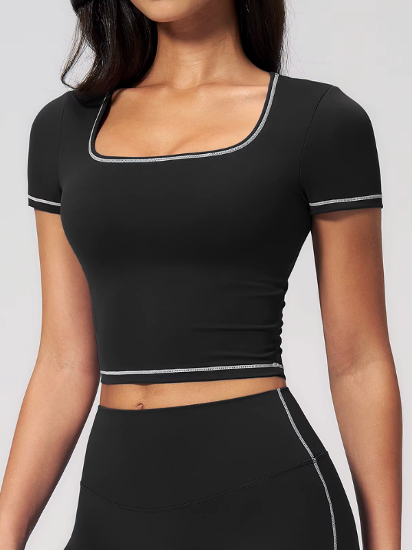 T-shirt Yoga Col Carré - noir / S