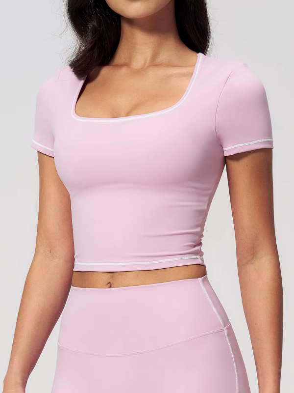 T-shirt Yoga Col Carré - violet / S