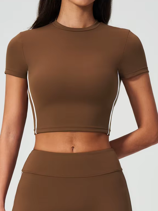 T-shirt Yoga Contrasté - marron / S