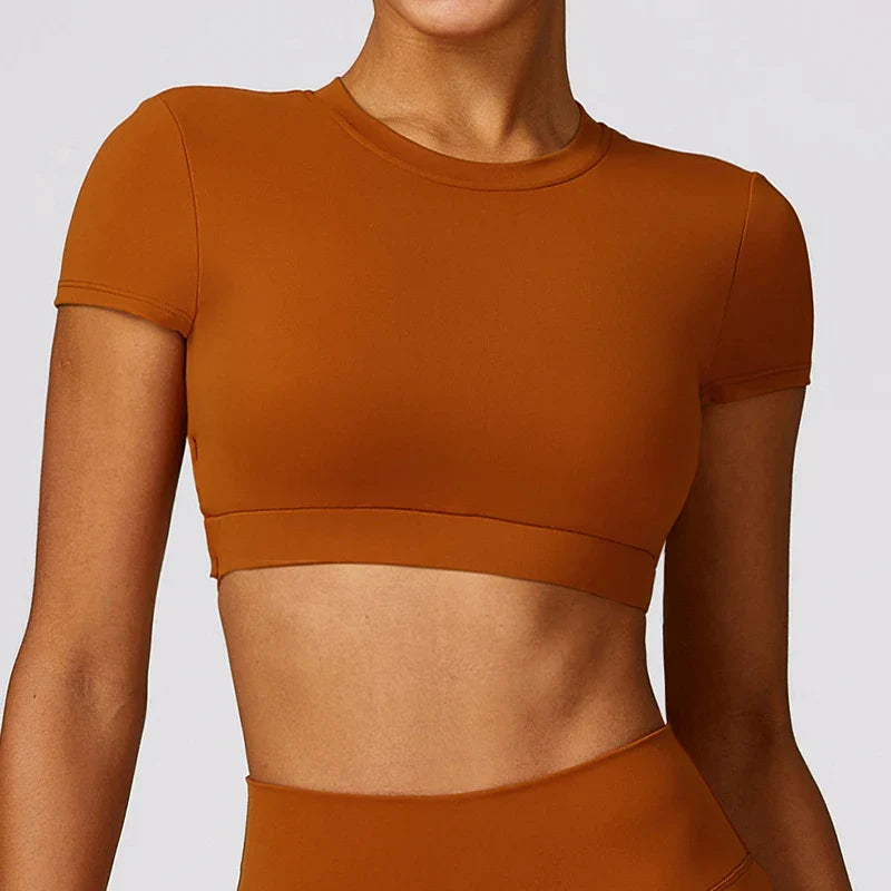 T-Shirt Yoga Crop Top - marron / S