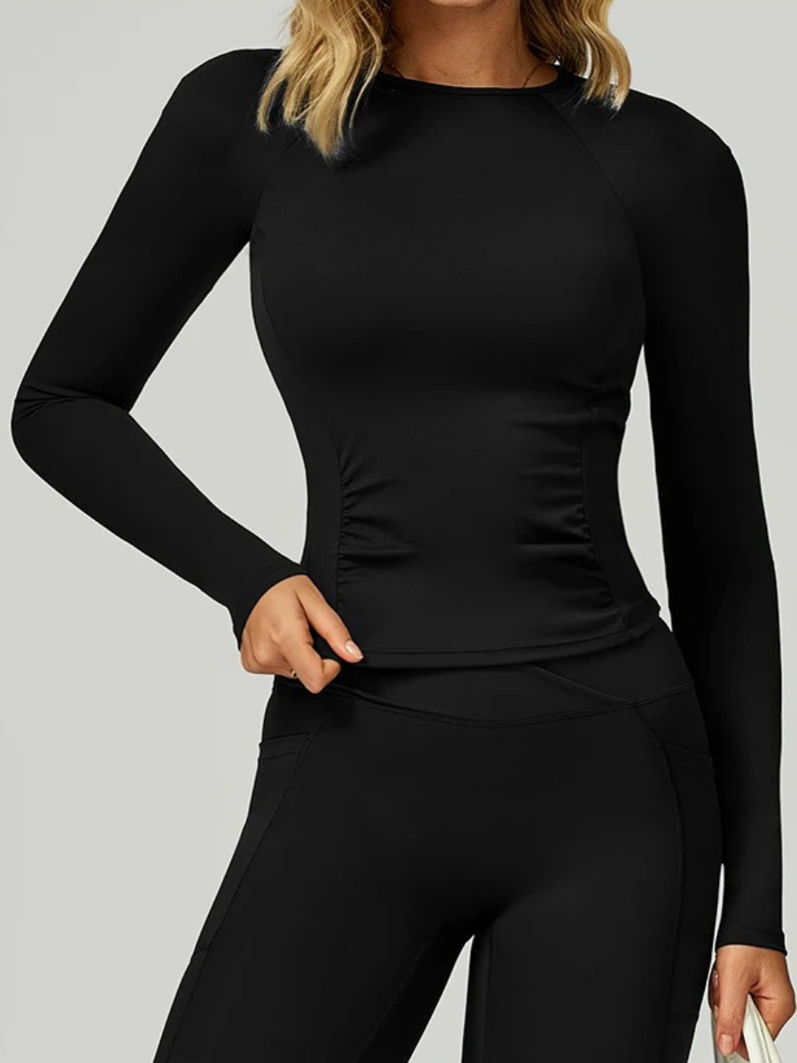 Tee Shirt Yoga Manche Longue Femme - noir / S