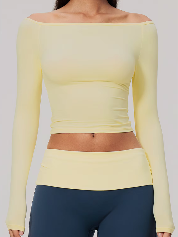 Top Yoga Col Bateau - jaune clair / S